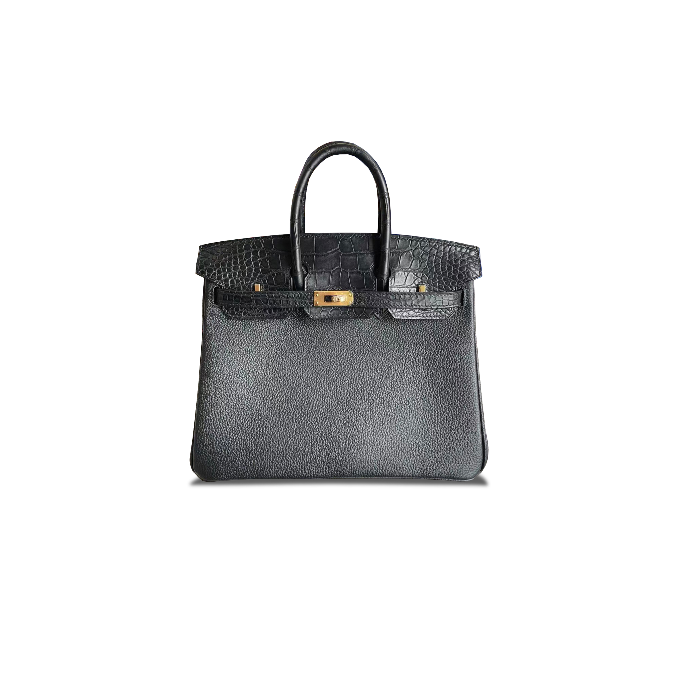 H**mes master birkin 25 crocodile and togo leather black gold buckle h076216ck11 (25*20*13cm)